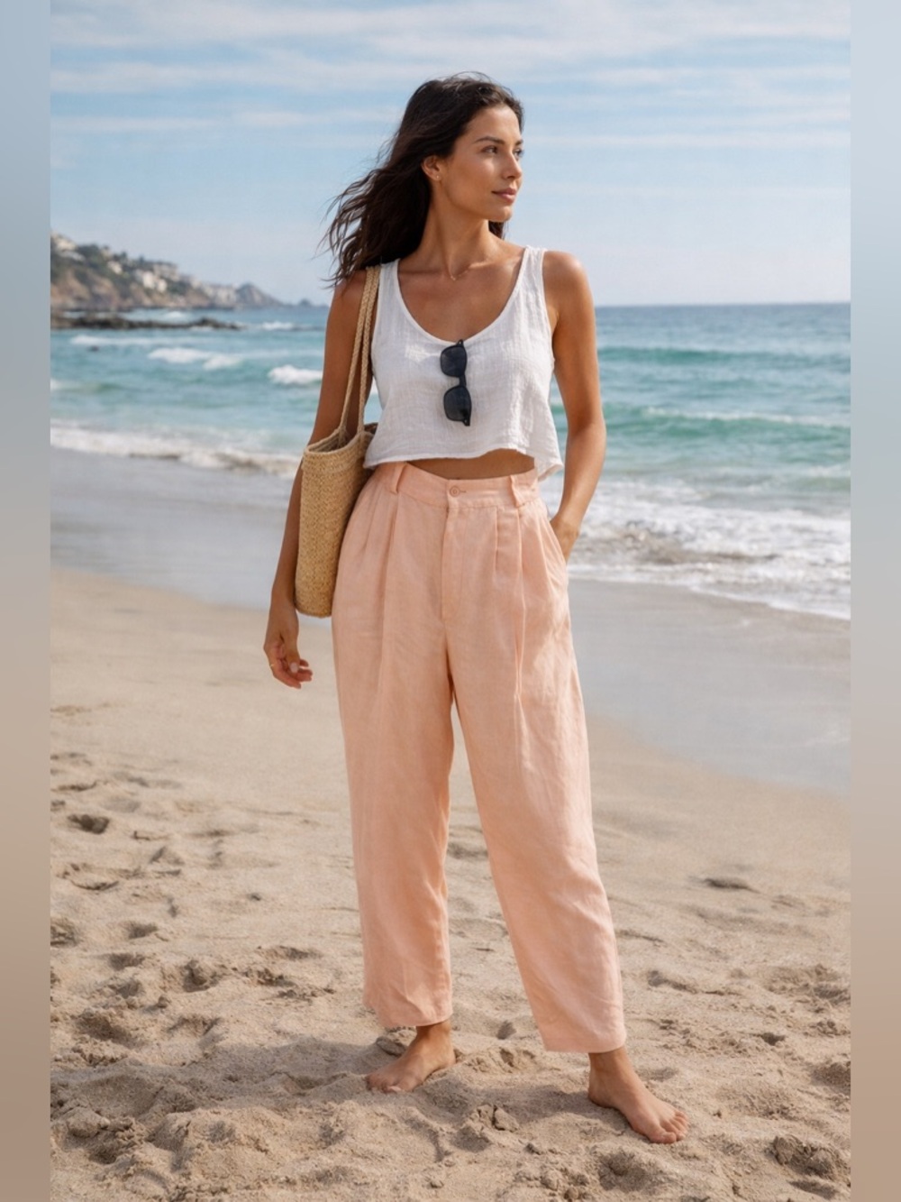 Vintage Giorgio Sant’ Angelo Orange Linen Blend Trouser Pant Size 14 Coastal